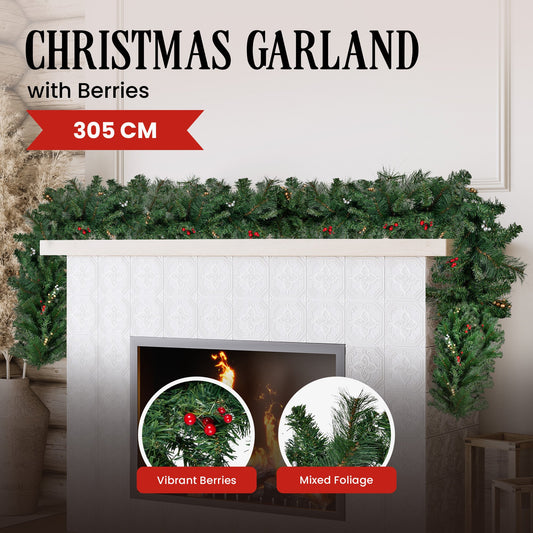 305cm Extra Long Christmas Garland with Berries