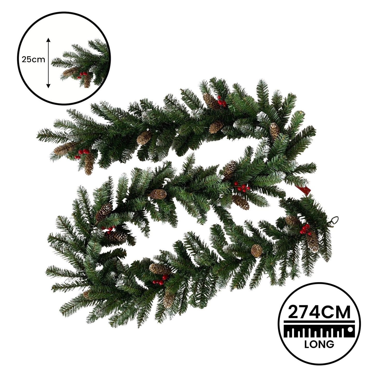 274cm Christmas Garland with Pine Cones & Berries