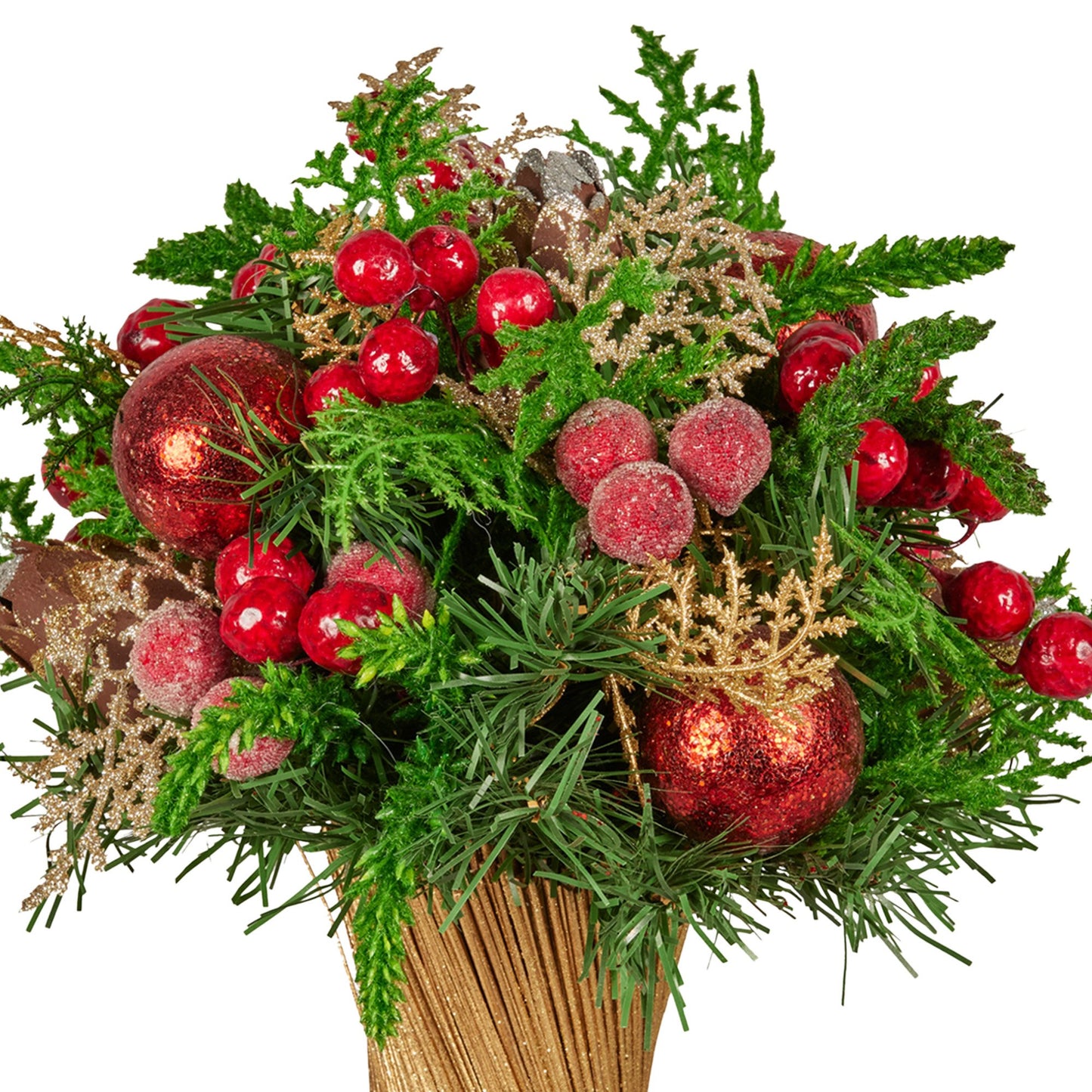 33cm Christmas Bouquet Pre-Decorated Holiday Floral Arrangement with Berries, Baubles & Pine Cones Festive Tabletop Centrepiece Decoration
