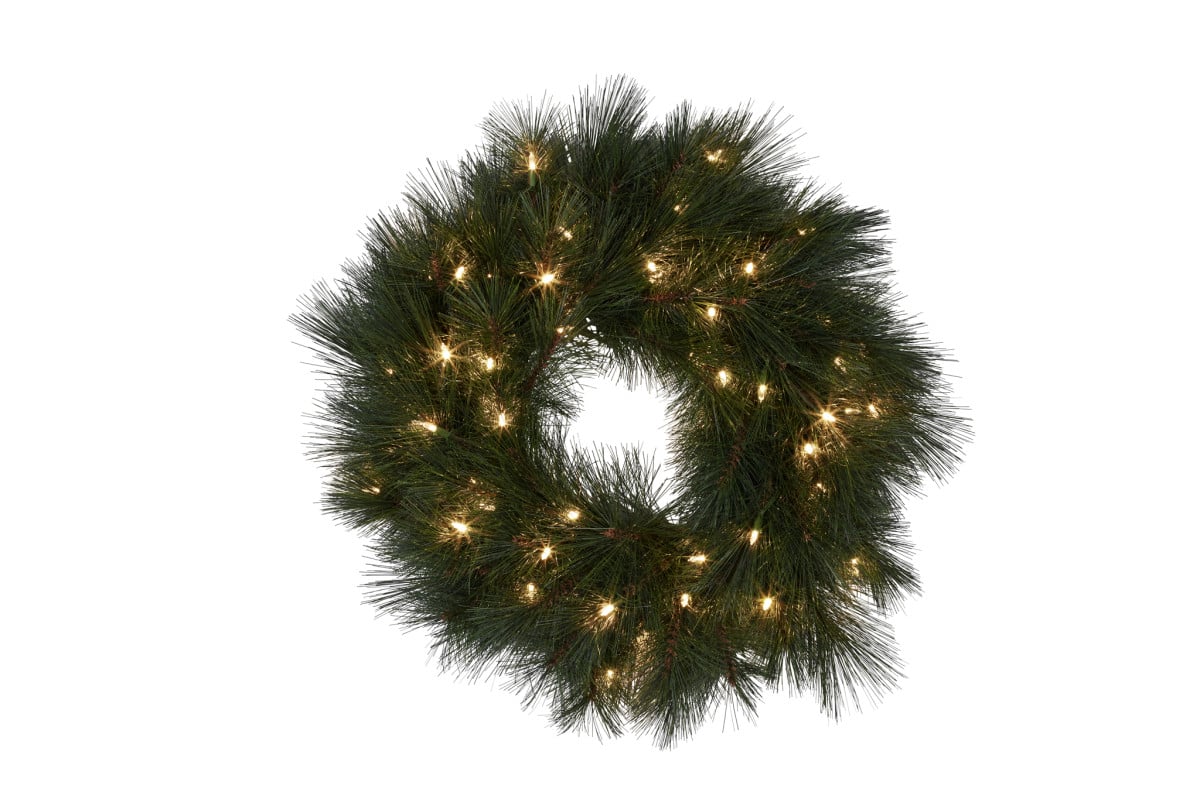 61cm Long Needle Christmas Wreath With Lights