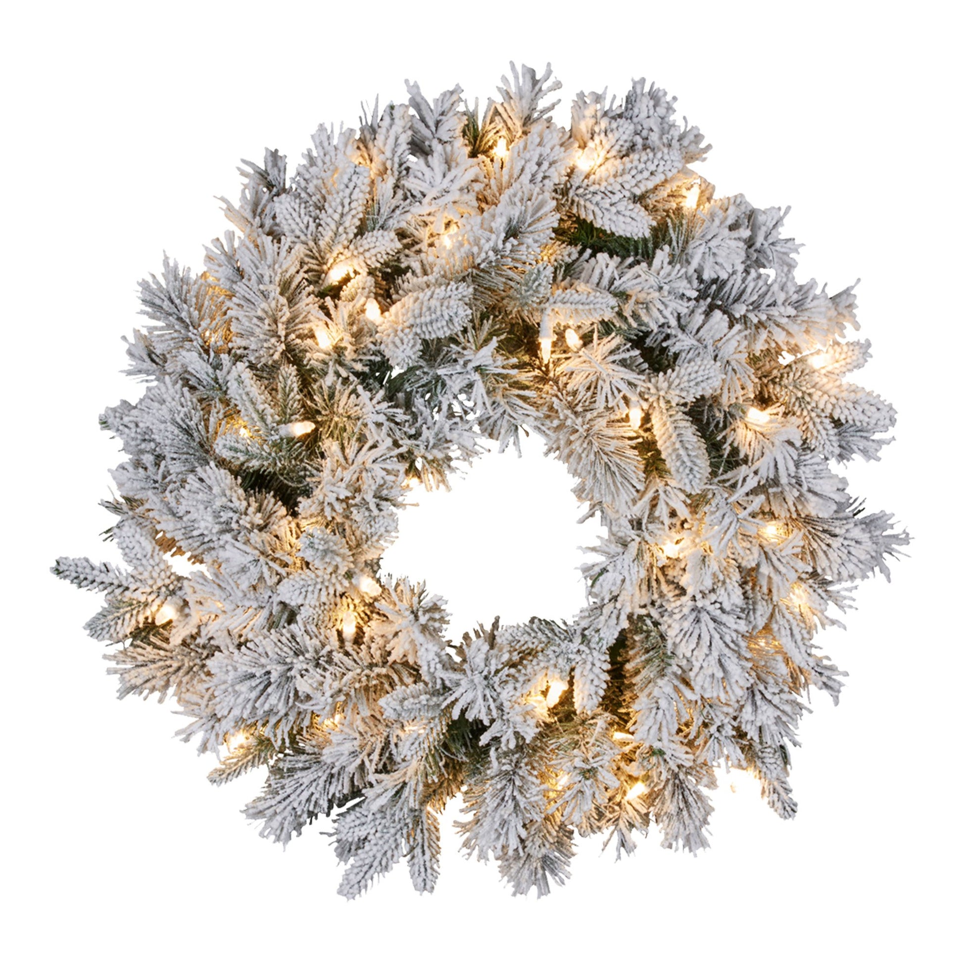 61cm Snowy Atica Pre-Lit Warm White LED Snowy Finish Christmas Wreath