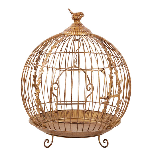 Antique Gold Metal Art Iron Wrought Material Bird Cage Display Christmas Decor