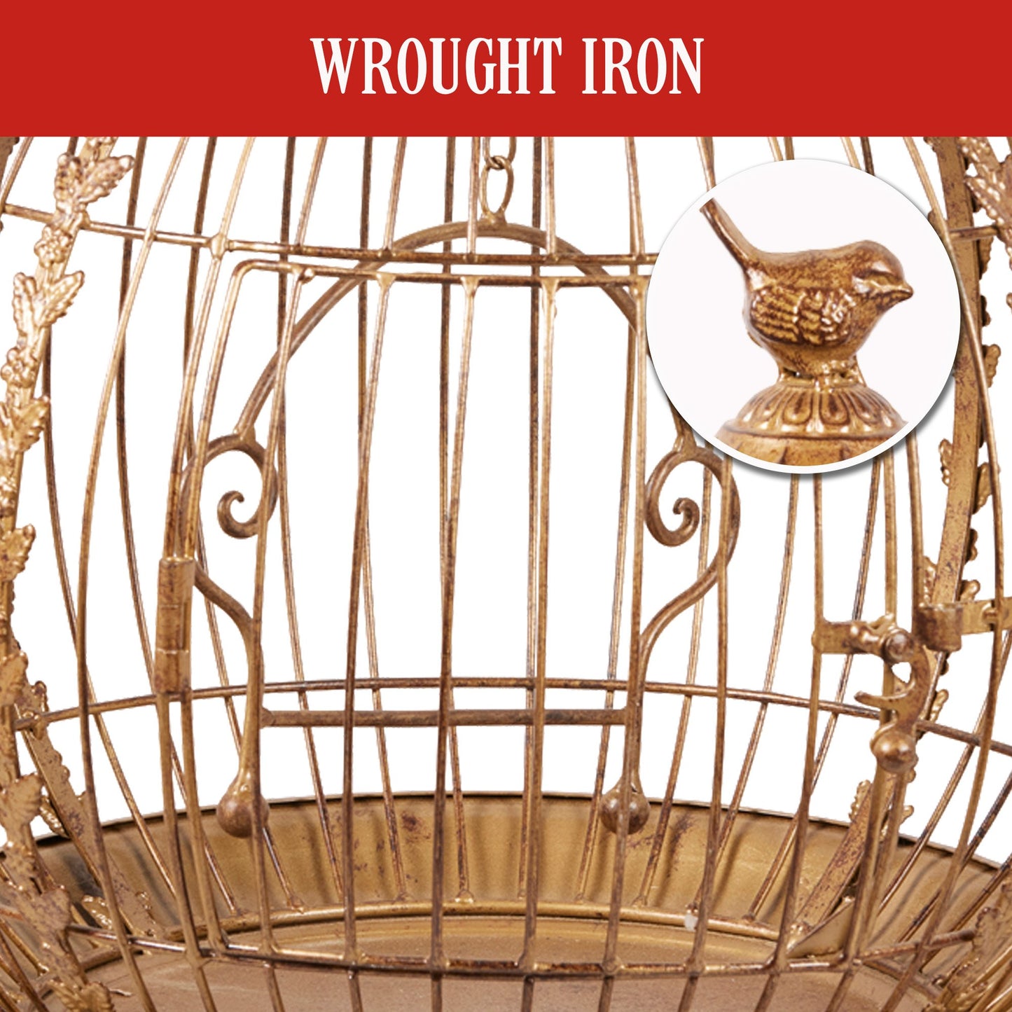 Antique Gold Metal Art Iron Wrought Material Bird Cage Display Christmas Decor