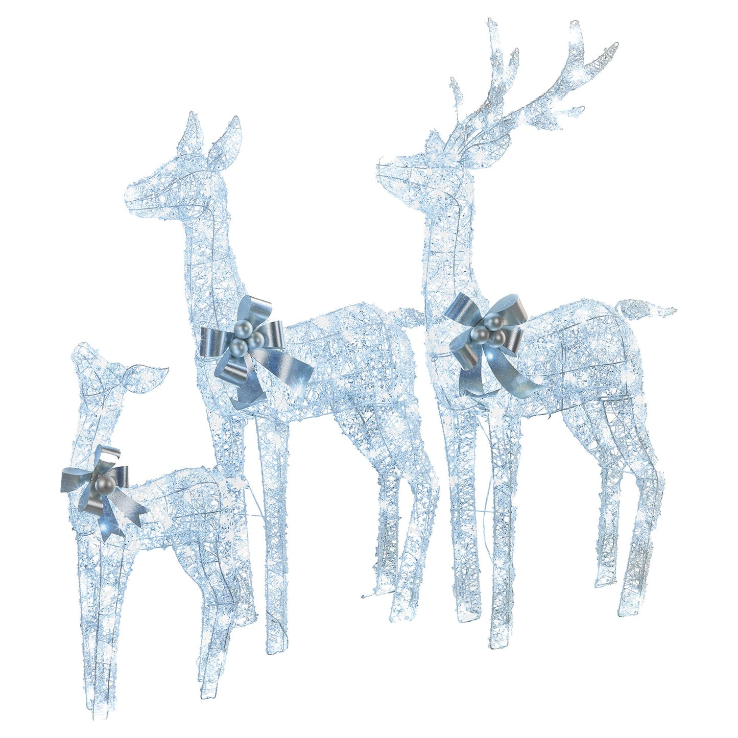 Christmas Reindeer Display Set 3 Indoor & Outdoor Decorations Acrylic Beads Cool White LED Lights Silver