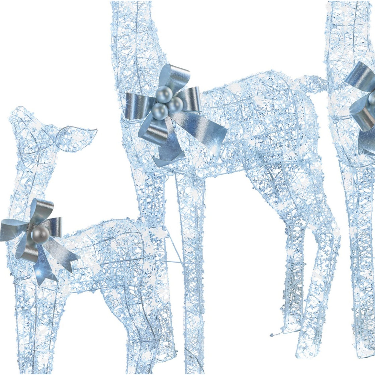 Christmas Reindeer Display Set 3 Indoor & Outdoor Decorations Acrylic Beads Cool White LED Lights Silver