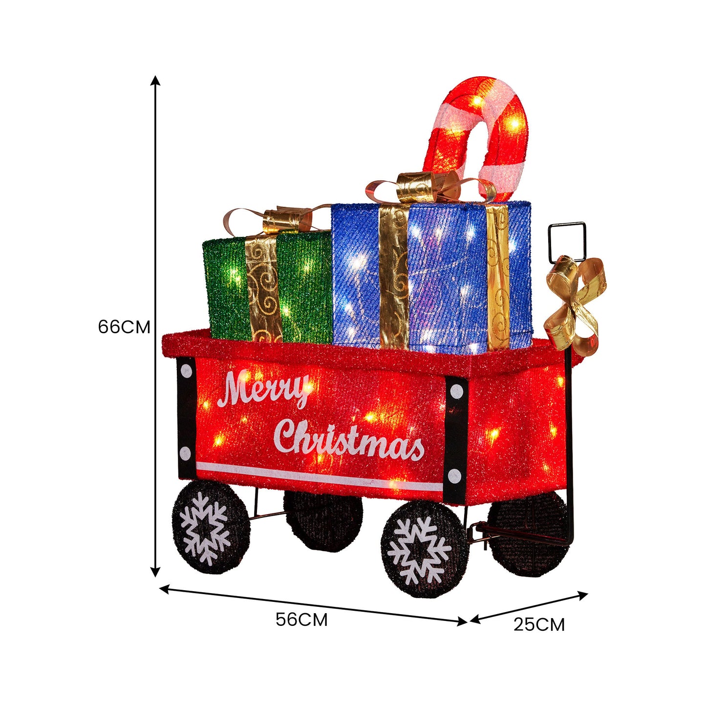 Christmas Cart Display w/Candy Cane & Presents Warm White LED Lights Wire Frame Structure Indoor & Outdoor
