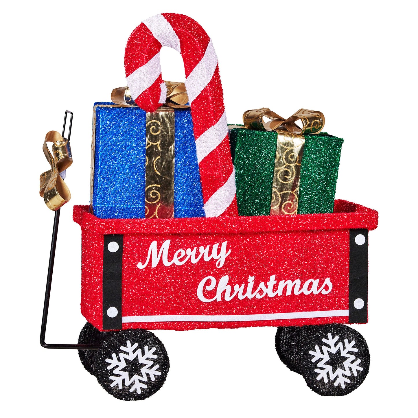 Christmas Cart Display w/Candy Cane & Presents Warm White LED Lights Wire Frame Structure Indoor & Outdoor