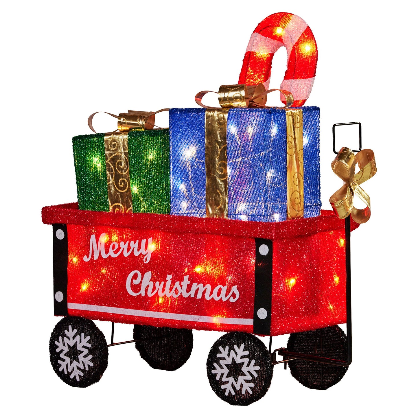 Christmas Cart Display w/Candy Cane & Presents Warm White LED Lights Wire Frame Structure Indoor & Outdoor