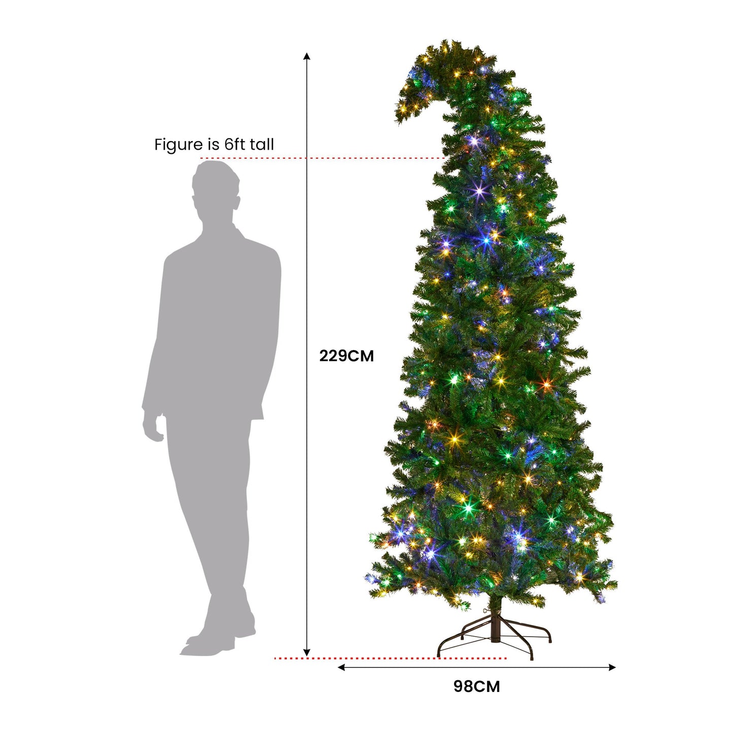 Bad Santa 2.3m Curved Multicolour Pre-Lit Christmas Tree with 1240 Tips