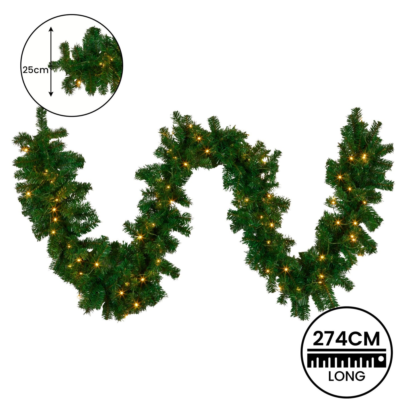 274cm Chadwick Green Pre-Lit Christmas Garland