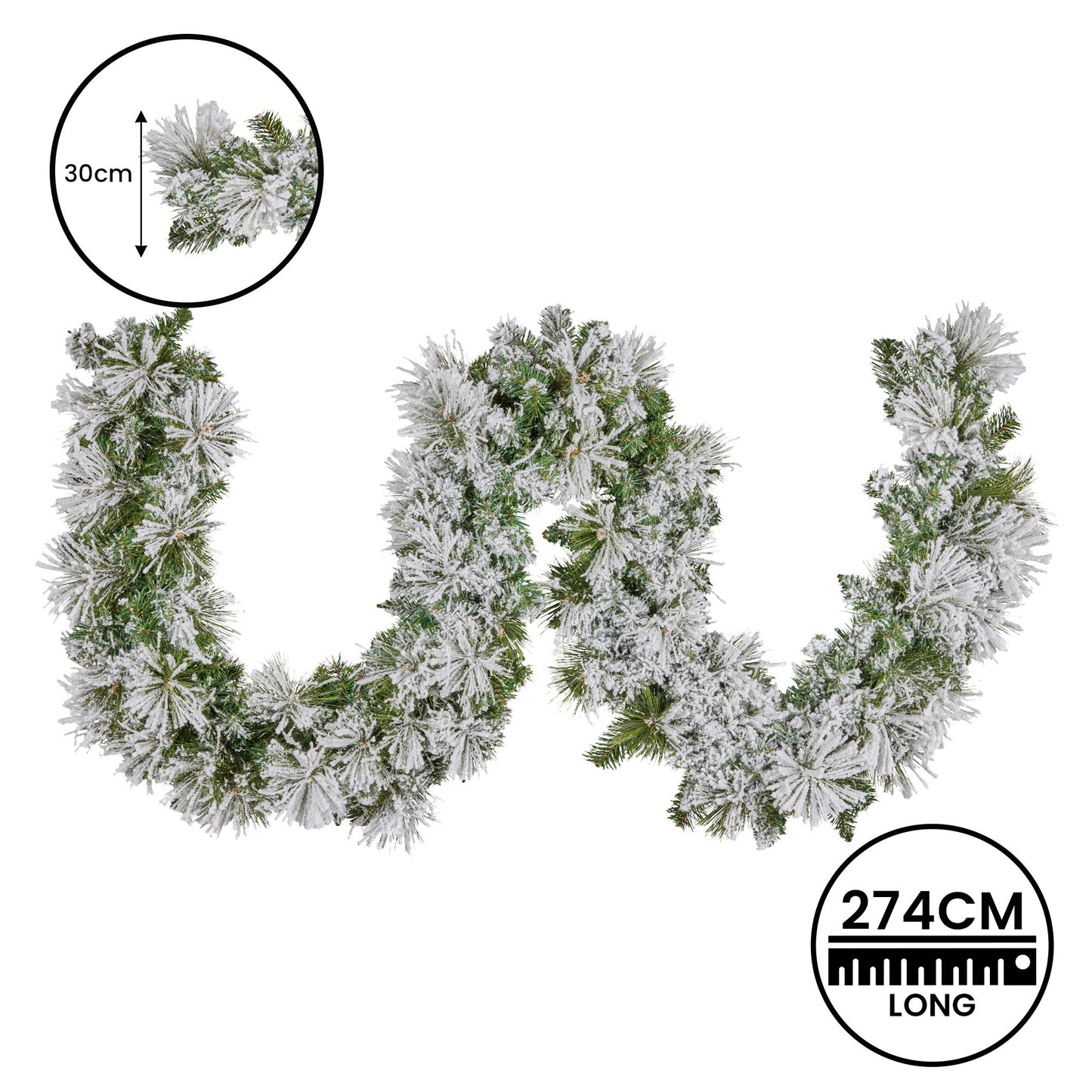 274cm Majestic Snow Prelit Christmas Garland