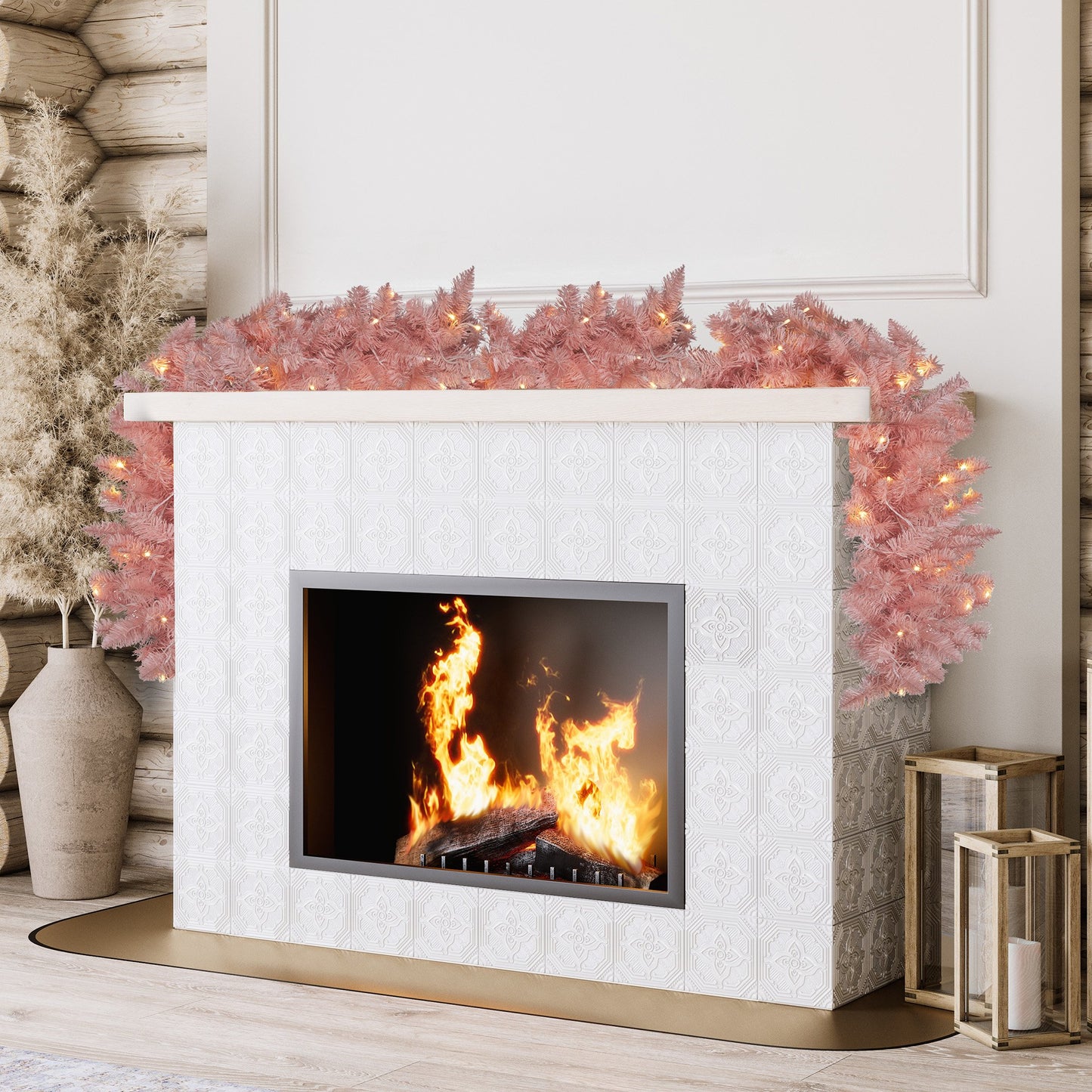 274cm Pretty In Pink Christmas Garland With Led Lights