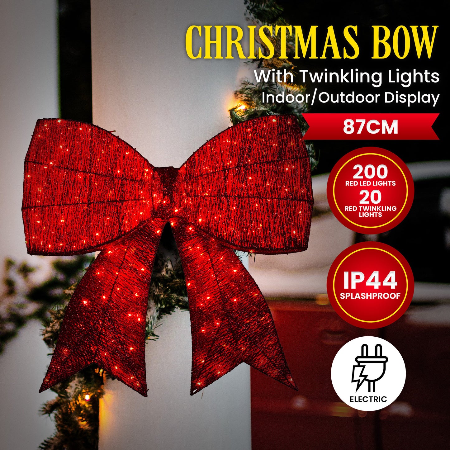91cm Christmas Display Bow With Led And Twinkle Lights Festive Decoration