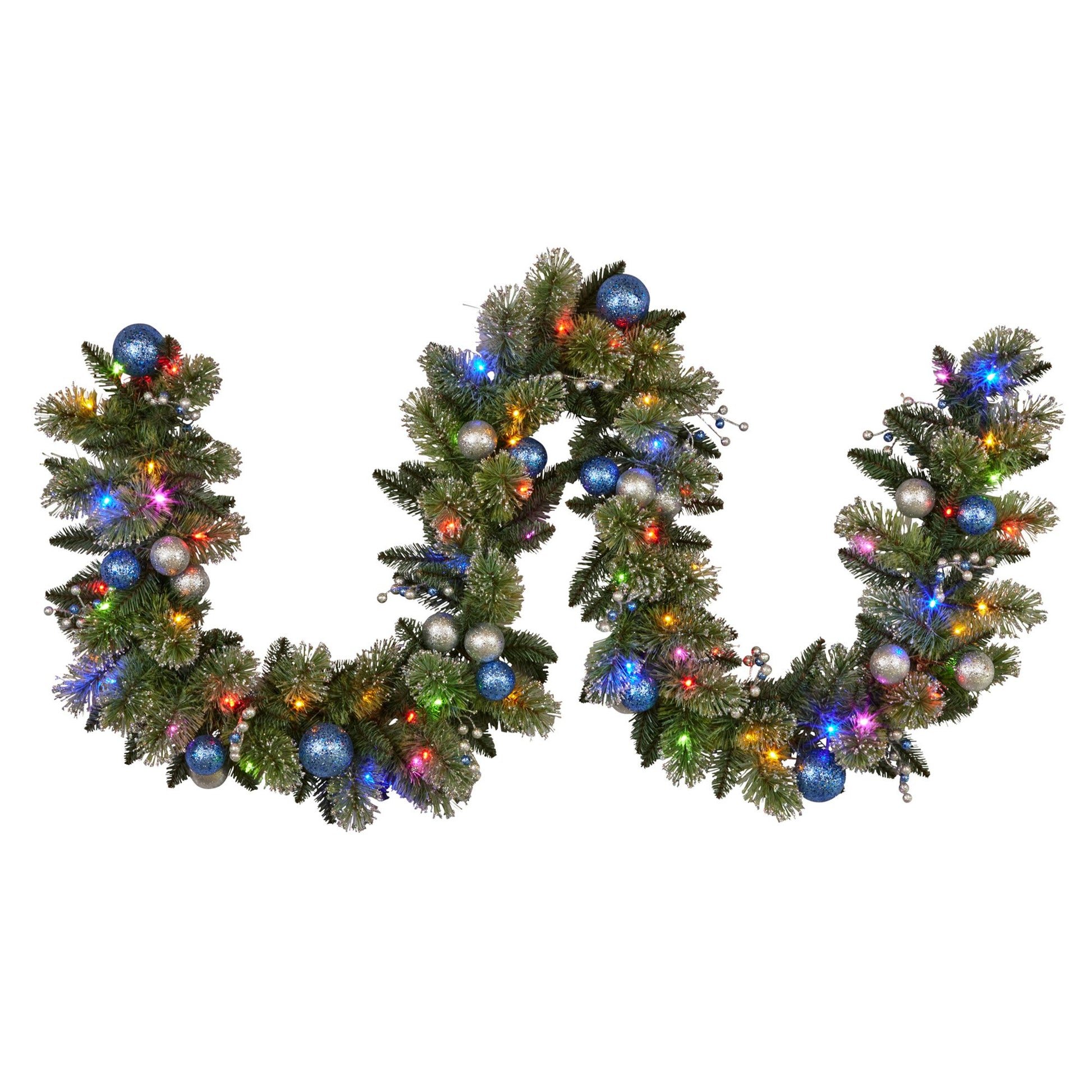 274cm Blue Collection Multicolour Pre-Lit Christmas Garland