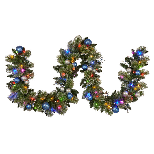 274cm Blue Collection Multicolour Pre-Lit Christmas Garland