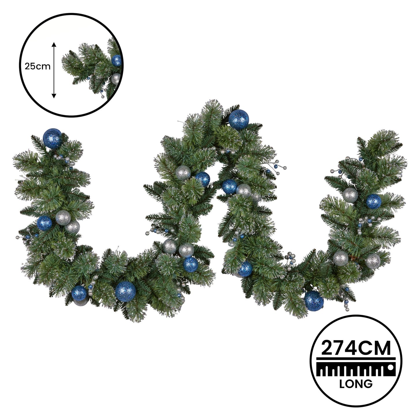 274cm Blue Collection Multicolour Pre-Lit Christmas Garland