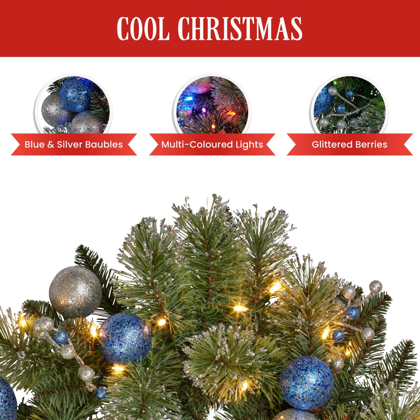 274cm Blue Collection Multicolour Pre-Lit Christmas Garland