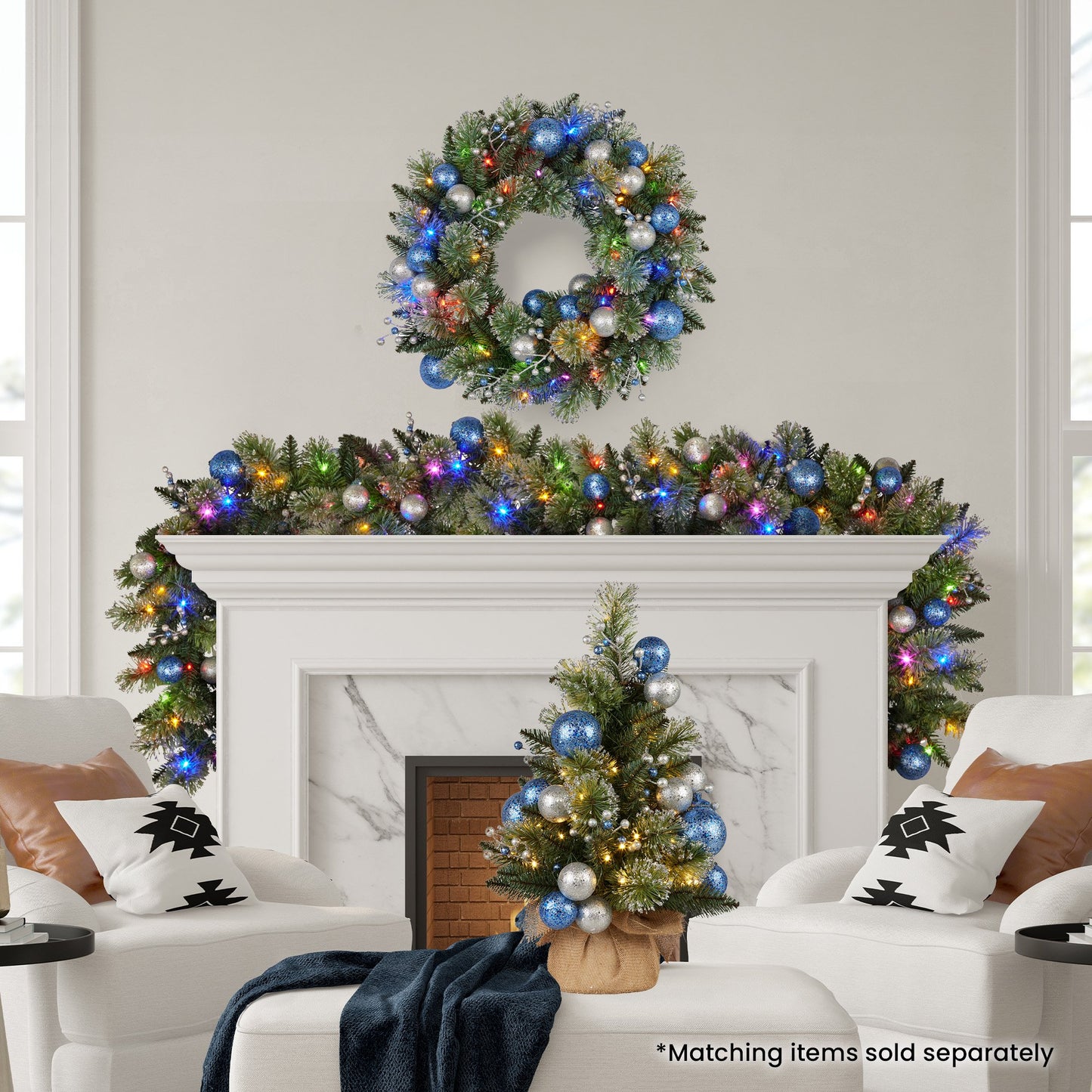 274cm Blue Collection Multicolour Pre-Lit Christmas Garland