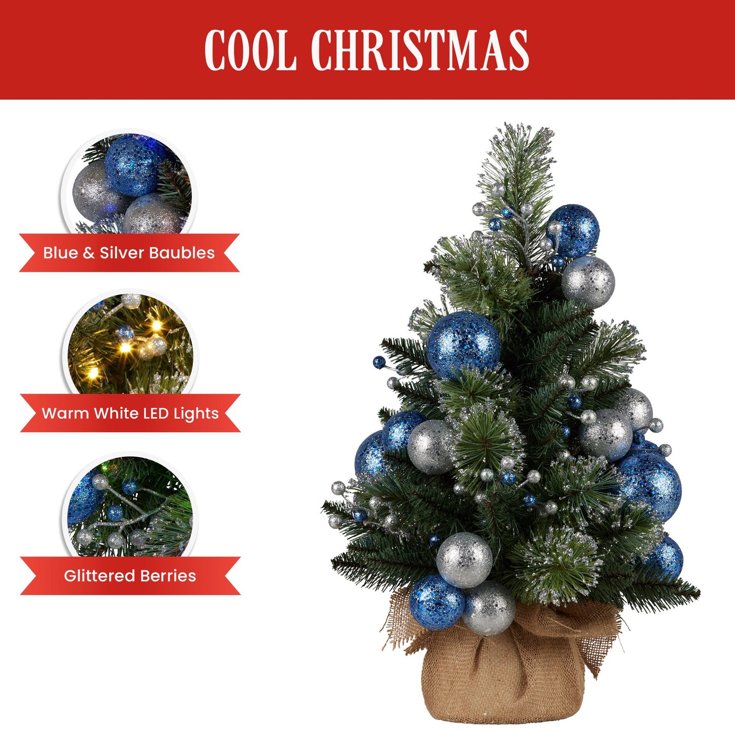 61cm Blue Collection Pre-Lit Tabletop Christmas Tree