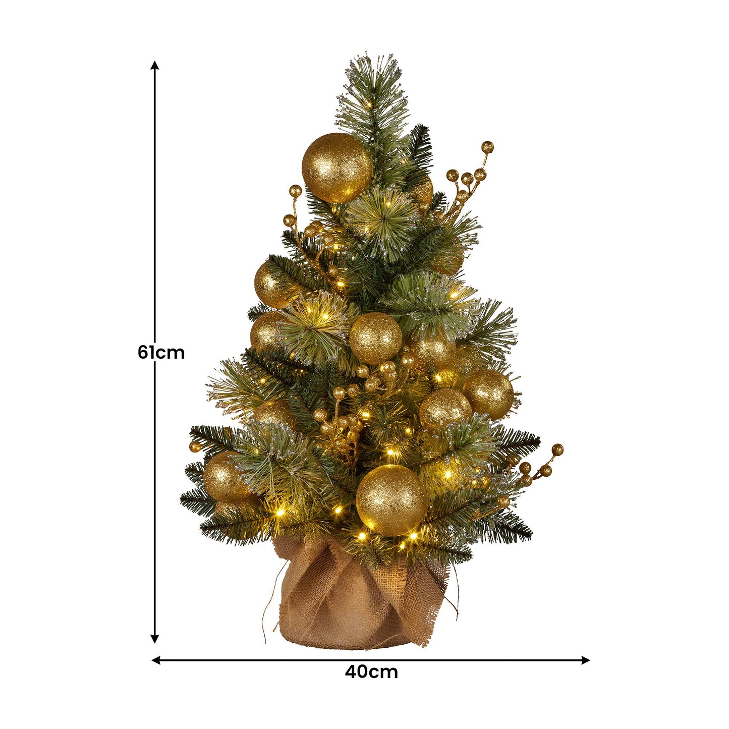 61cm Battery-operated Christmas Tree Warm Lights Led Table Top Gold