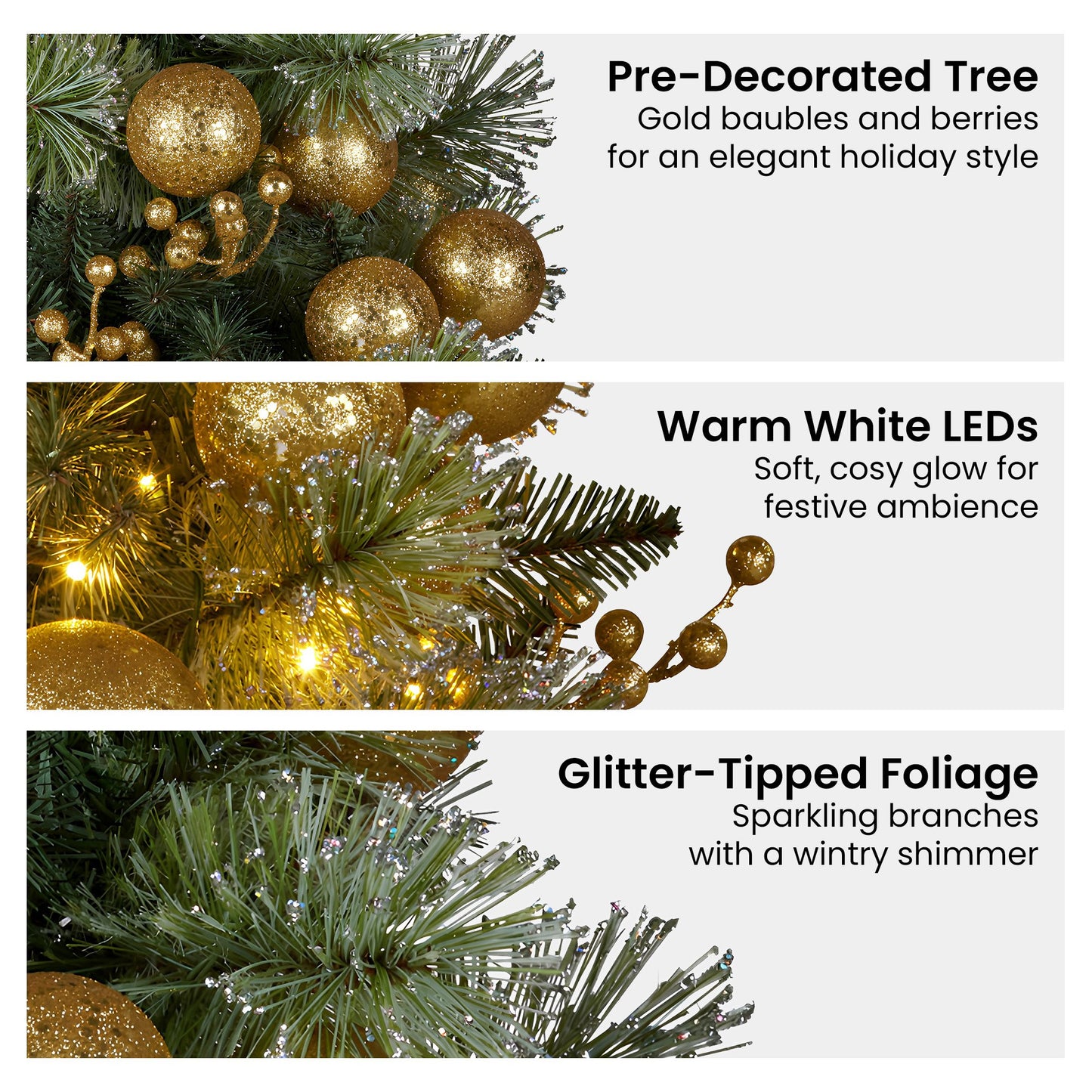 61cm Battery-operated Christmas Tree Warm Lights Led Table Top Gold