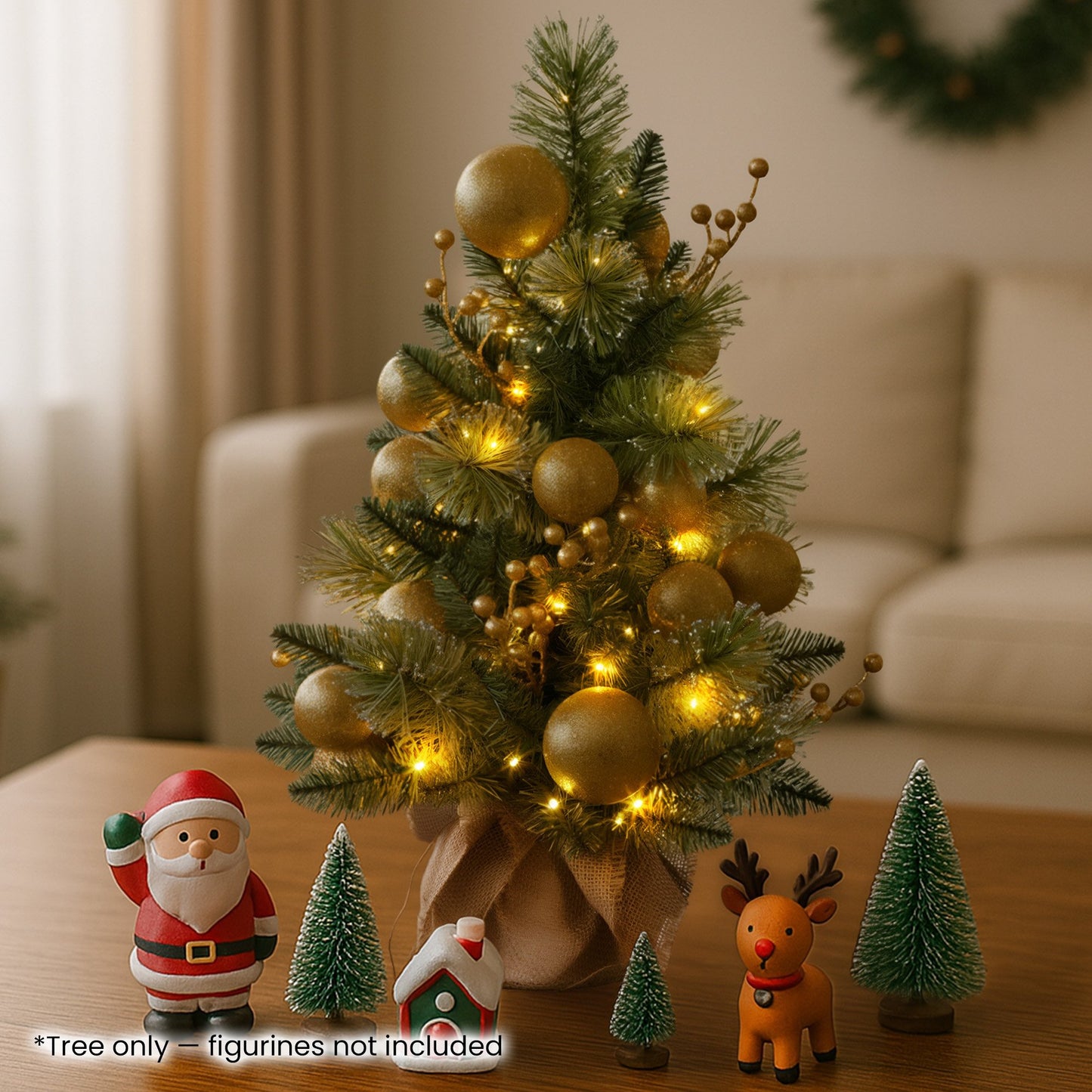 61cm Battery-operated Christmas Tree Warm Lights Led Table Top Gold