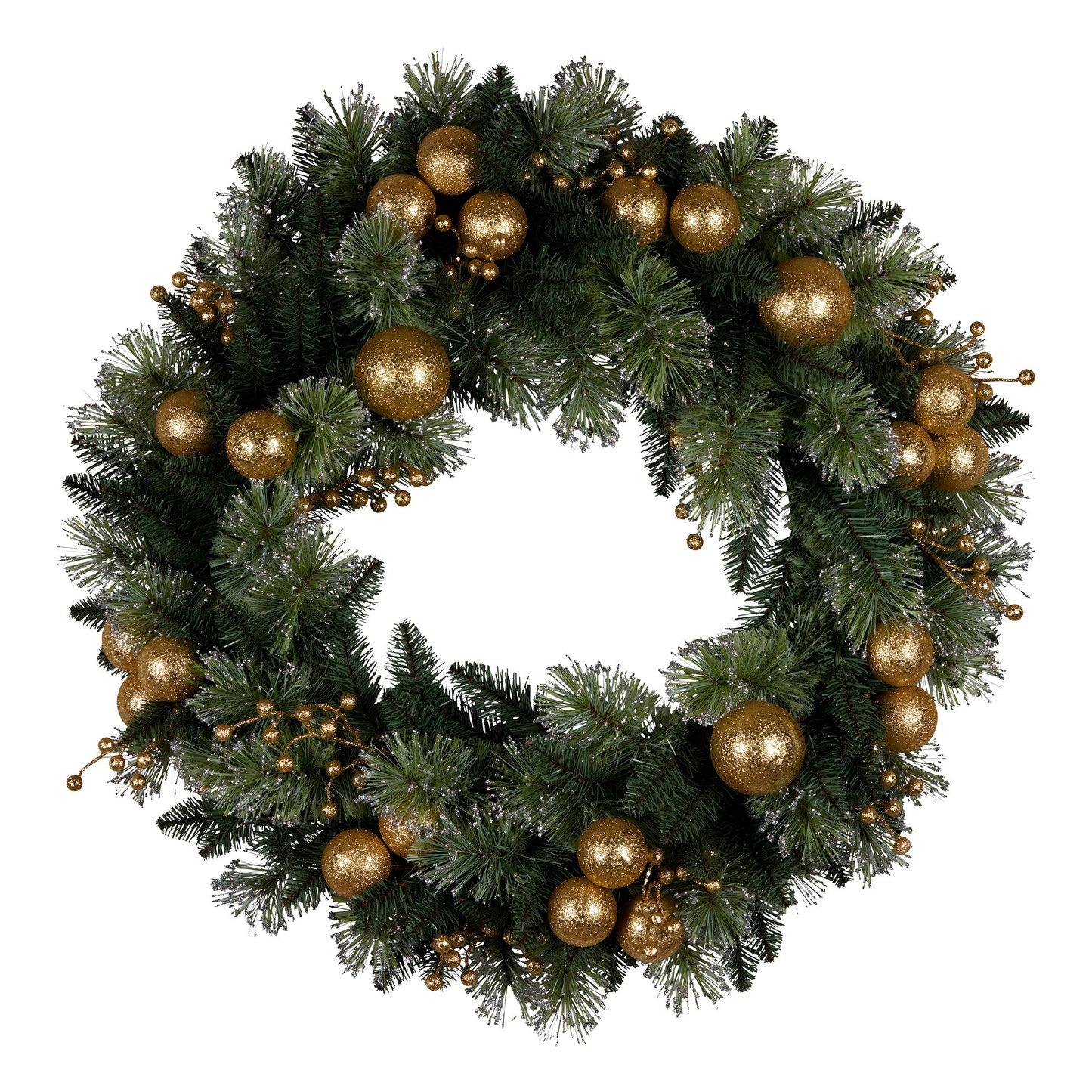 61cm Christmas Wreath Battery-operated Warm White Light Gold Bauble