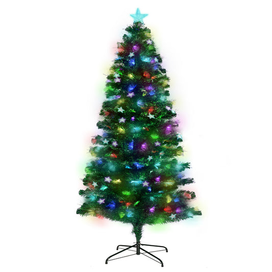 2.4m Enchanted Pre Lit Fibre Optic Christmas Tree Stars Xmas Decor