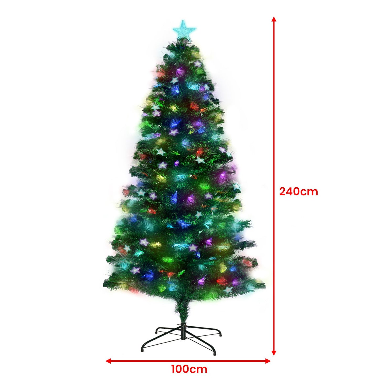 2.4m Enchanted Pre Lit Fibre Optic Christmas Tree Stars Xmas Decor