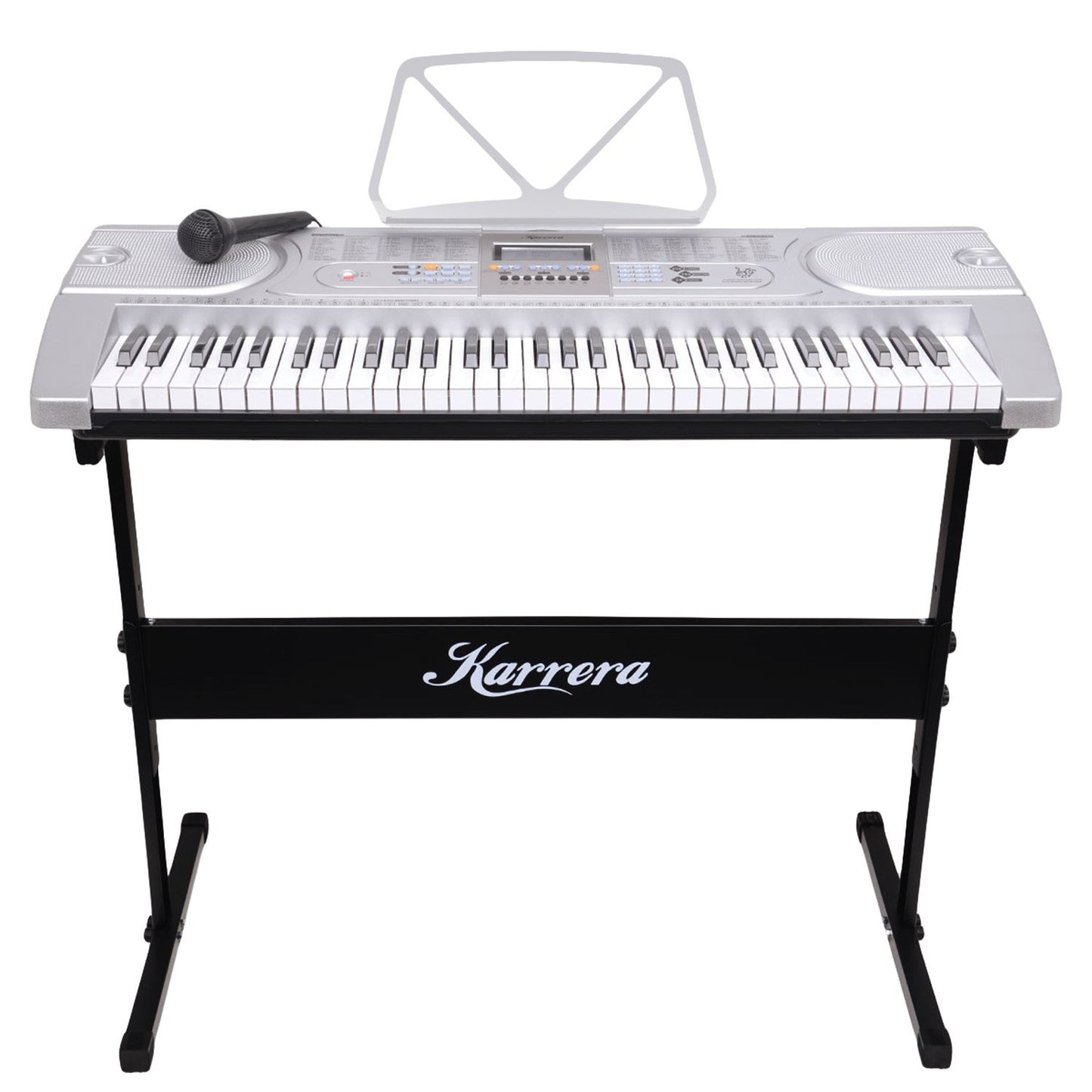 Karrera 61 Keys Electronic Keyboard Teaching Piano with Electric Stand in Silver CHJ-61