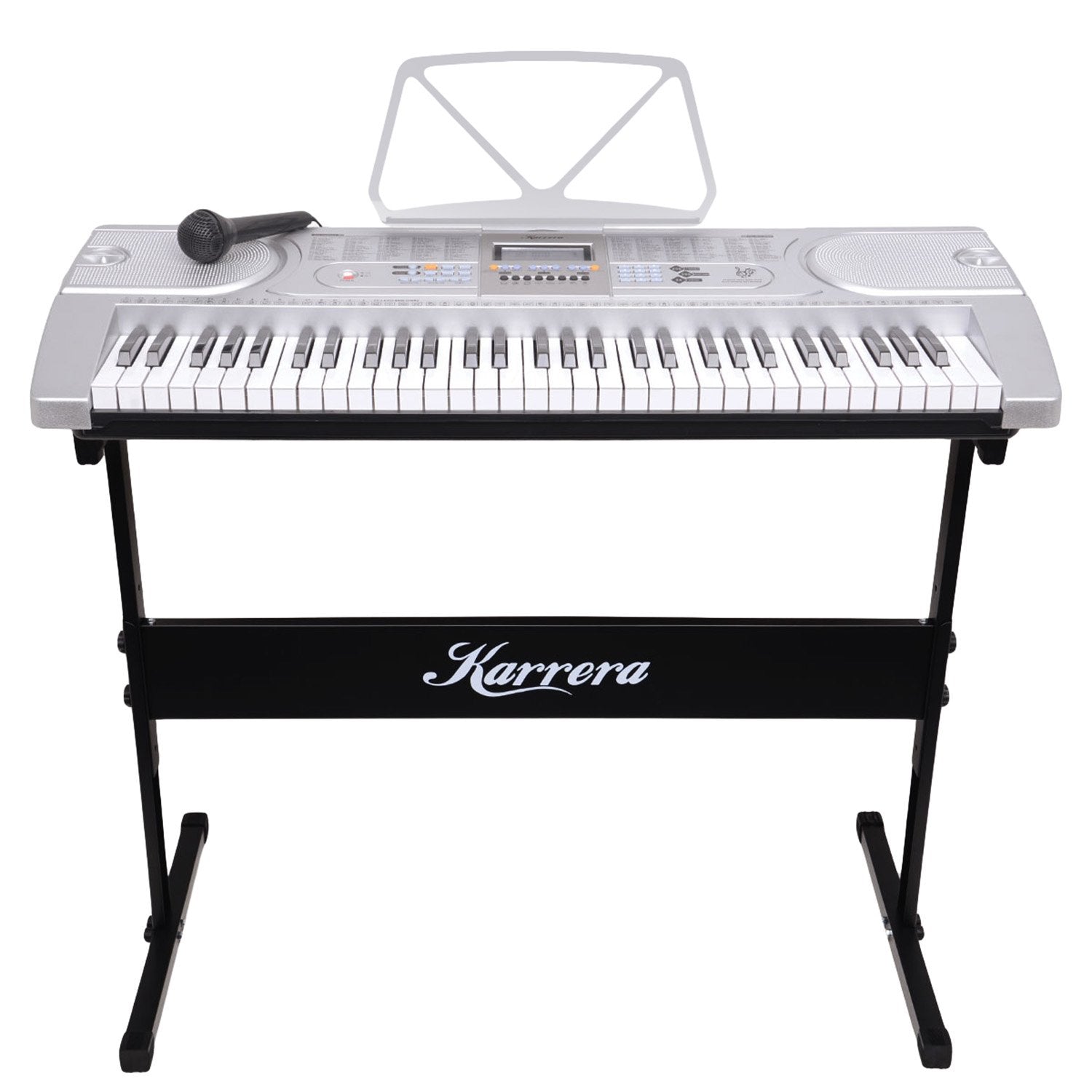 Karrera 61 Keys Electronic Keyboard Teaching Piano with Electric Stand in Silver CHJ-61