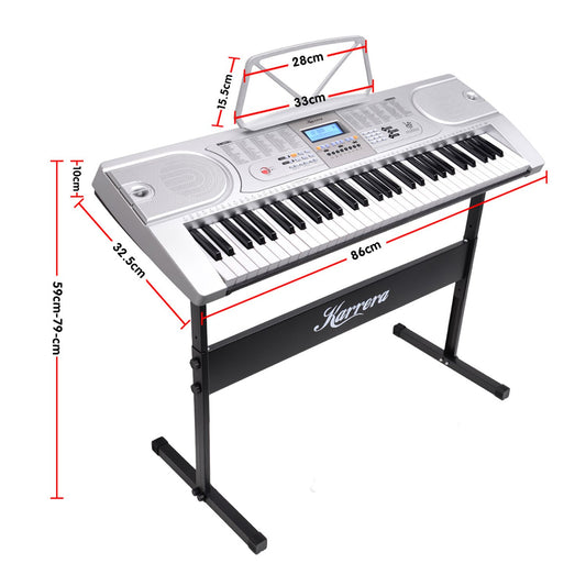 Karrera 61 Keys Electronic LED Keyboard Piano with Stand - Silver