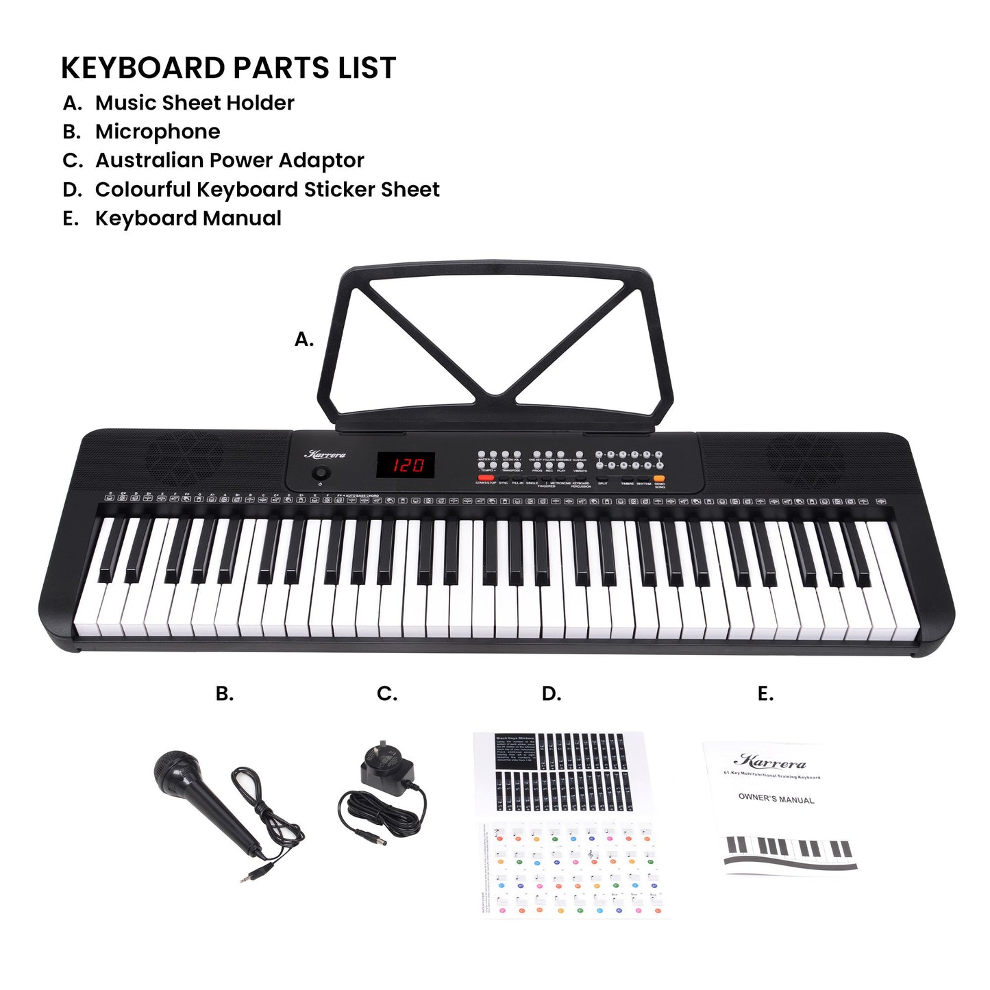 Karrera 61-Key Electronic Piano Keyboard with LED and Folding Stand in Black CHJ-SD1