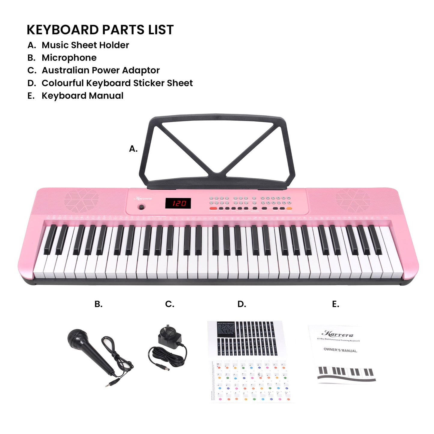 Karrera 61-Key Electronic Piano Keyboard with LED and Folding Stand in Pink CHJ-SD1