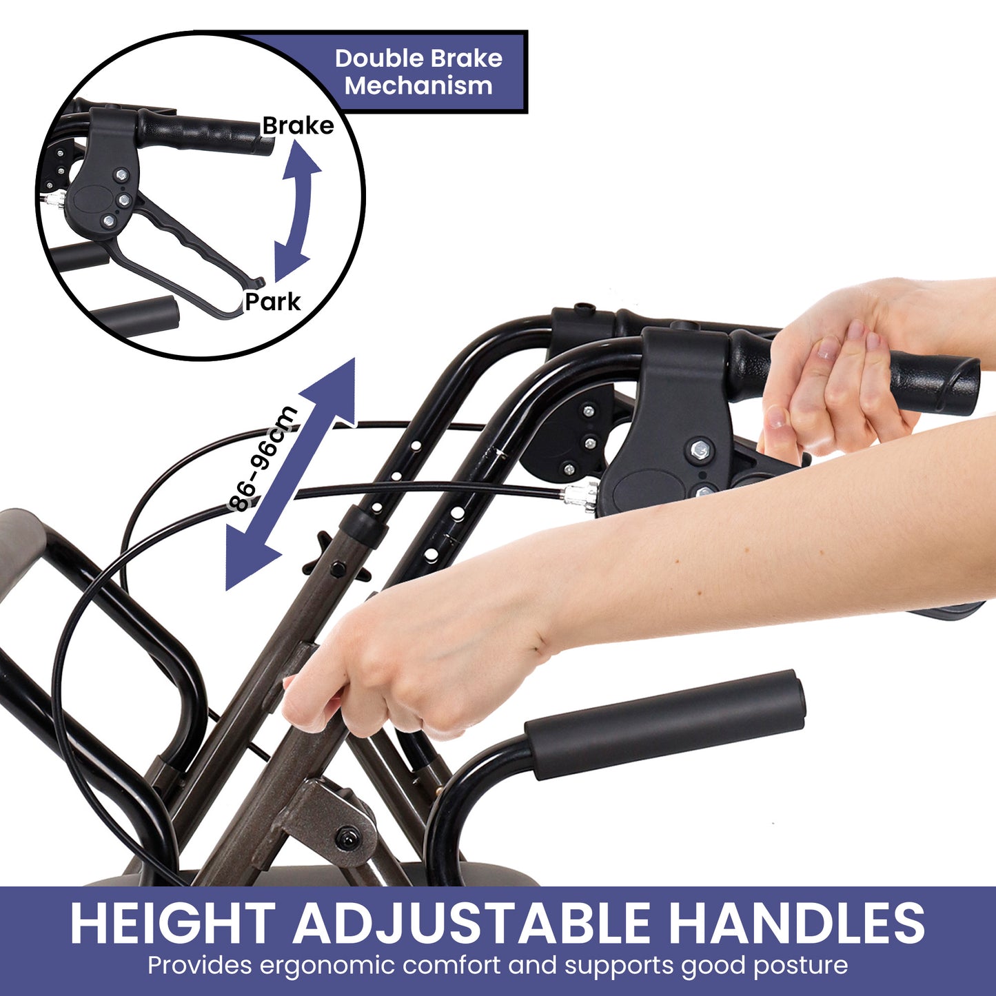 Orthonica Foldable Steel Frame Rollator Walker Lightweight Mobility Aid in Grey