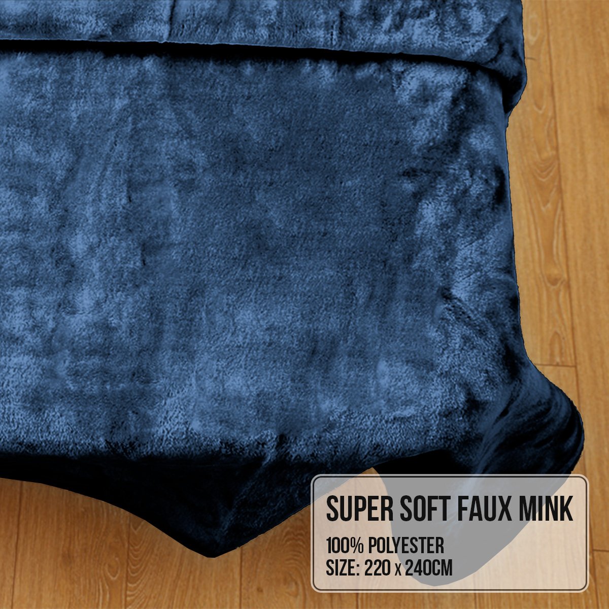 Laura Hill 600gsm Faux Mink Blanket Queen Size Double-sided Throw Rug Large Super Luxurious Soft - Blue