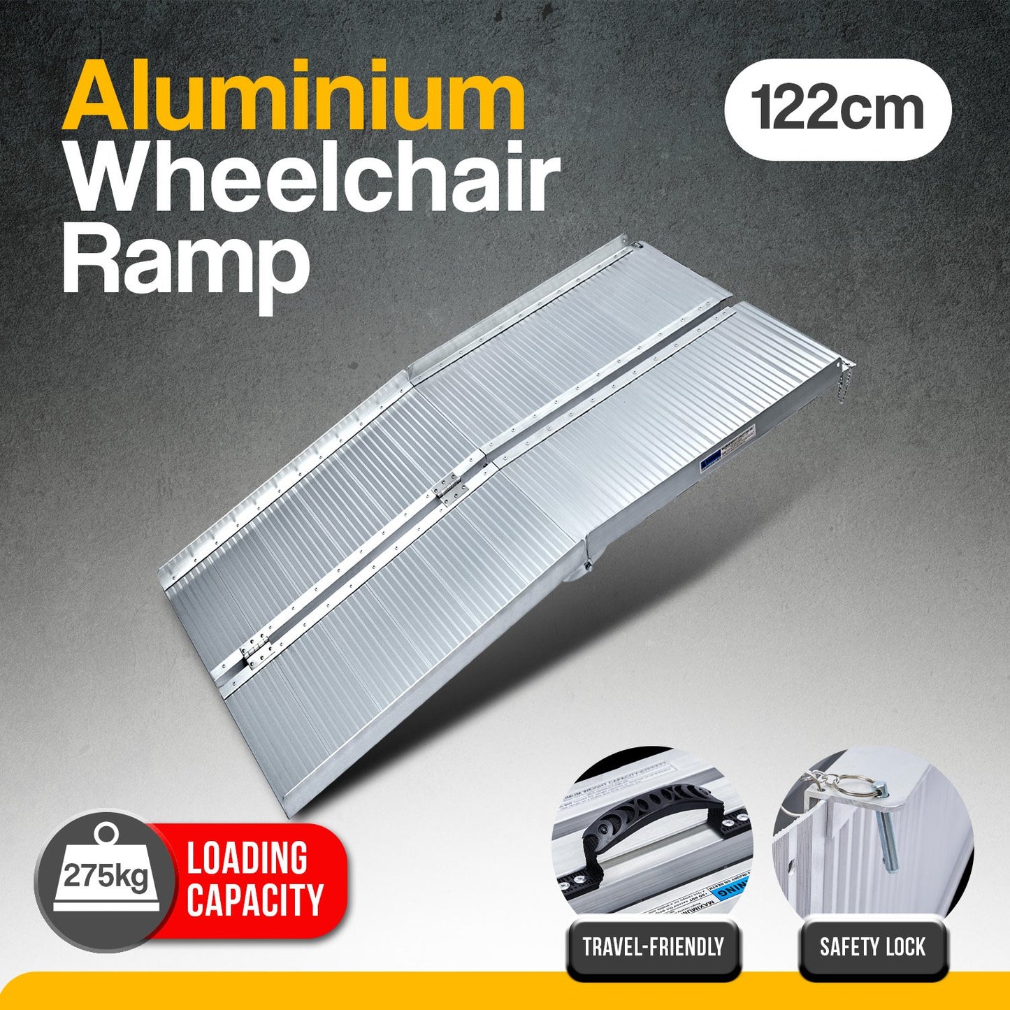 Kartrite 4ft Aluminium Foldable Wheelchair Ramp Non-Slip R02 Silver