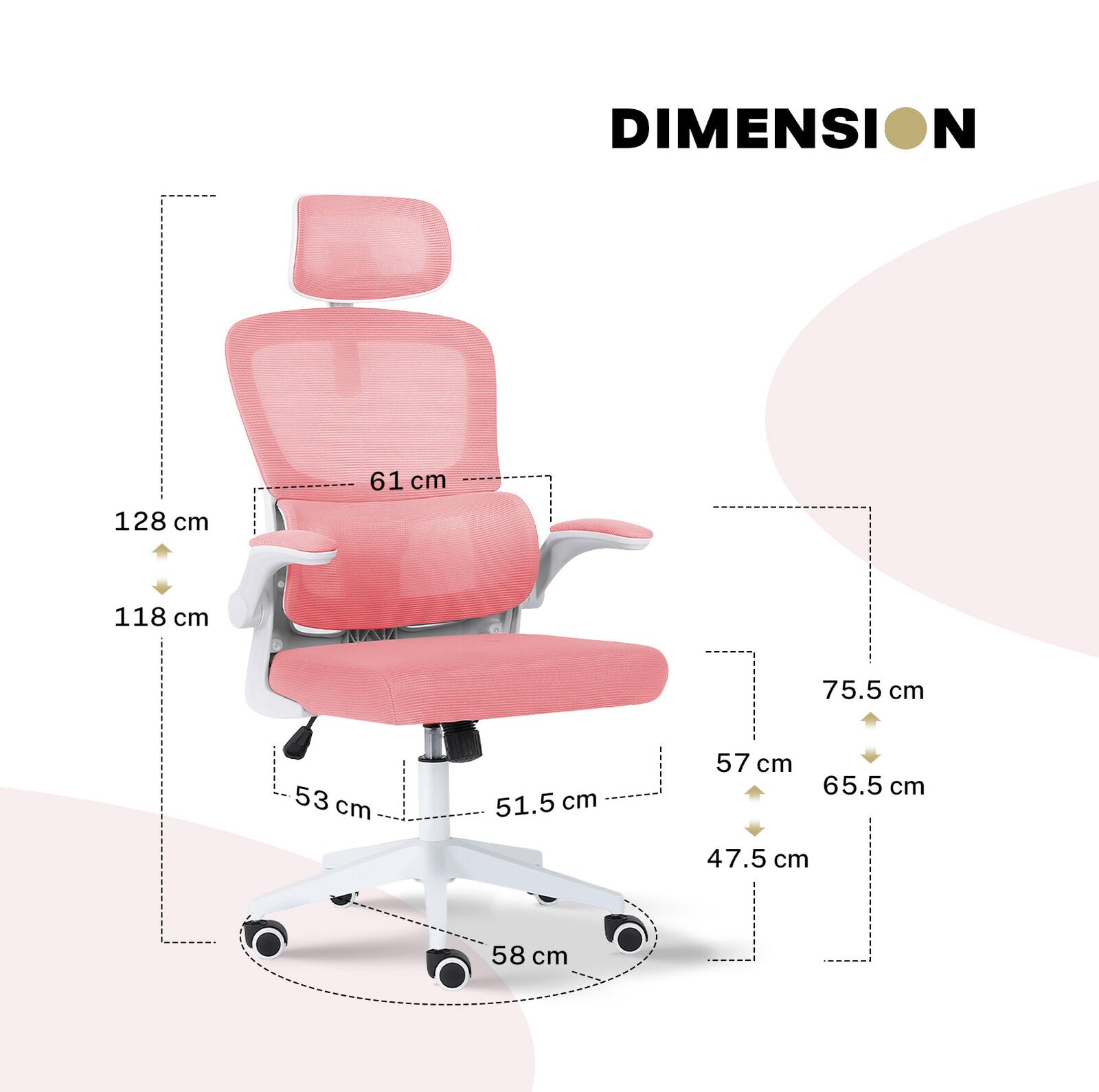Work Office Chair - Lumber Support, Flip-up Armrest, Adjustable Headrest SITIO - Pink
