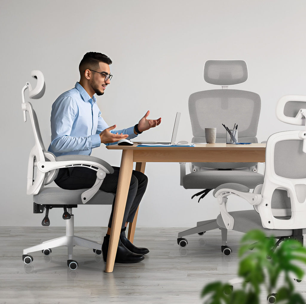 Ergonomic Reclining Office Chair - Lumbar Support, Adjustable Headrest VELTRA - GREY