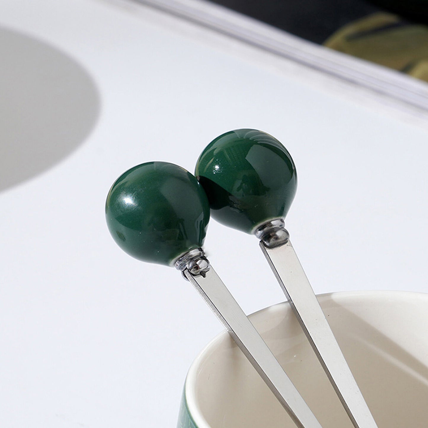 2X High-Fired Ceramic Porcelain Cup & Saucer Set 300ml Vintage Floral Tea Spoon GREEN