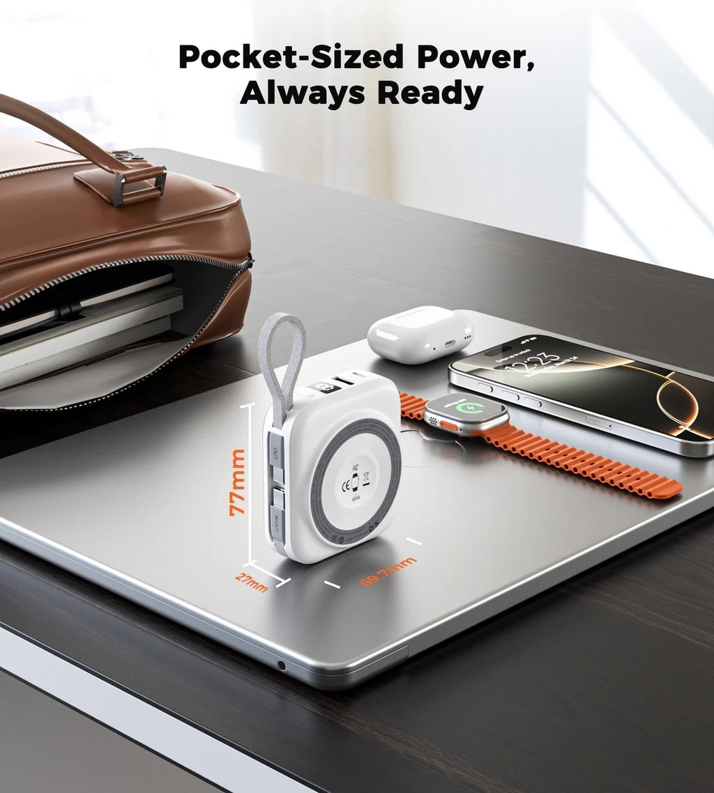B697C-WH 10000mAh LED display 22.5W power bank for Mobile and Apple watch/Airpods CCC Certified