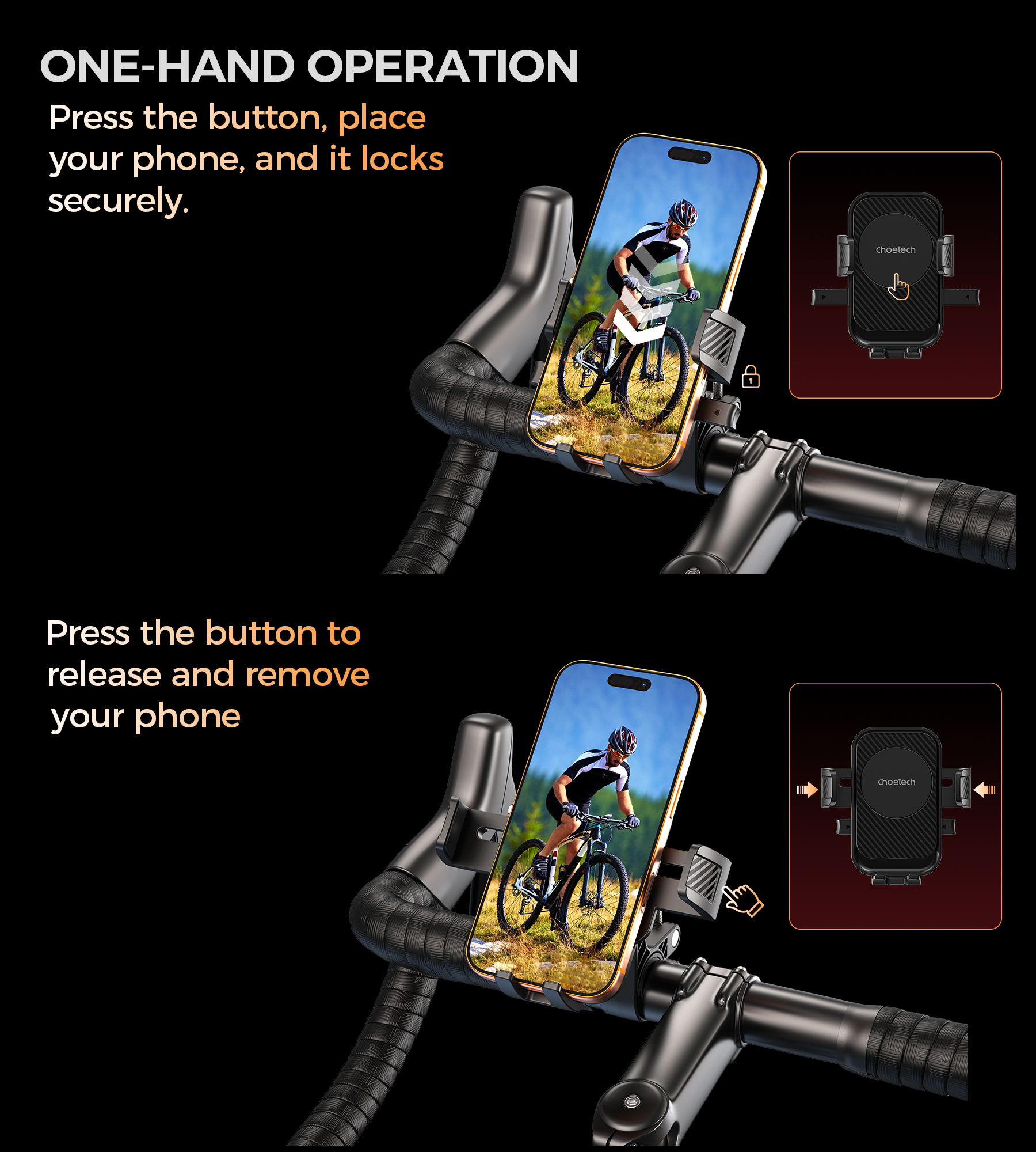 H094 Cycling Phone Holder Bike Handlebar Mount 360-degree Rotation