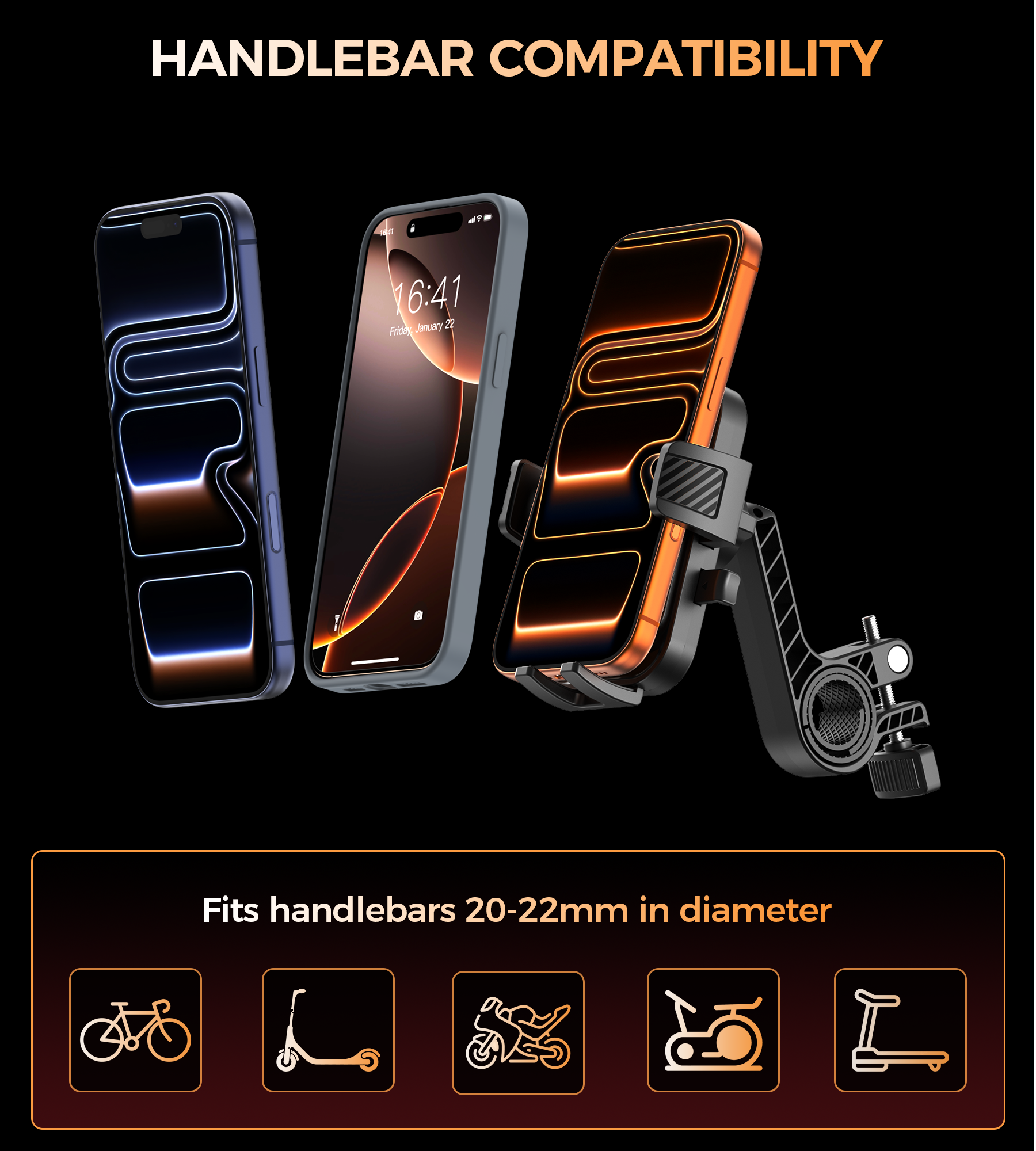H094 Cycling Phone Holder Bike Handlebar Mount 360-degree Rotation