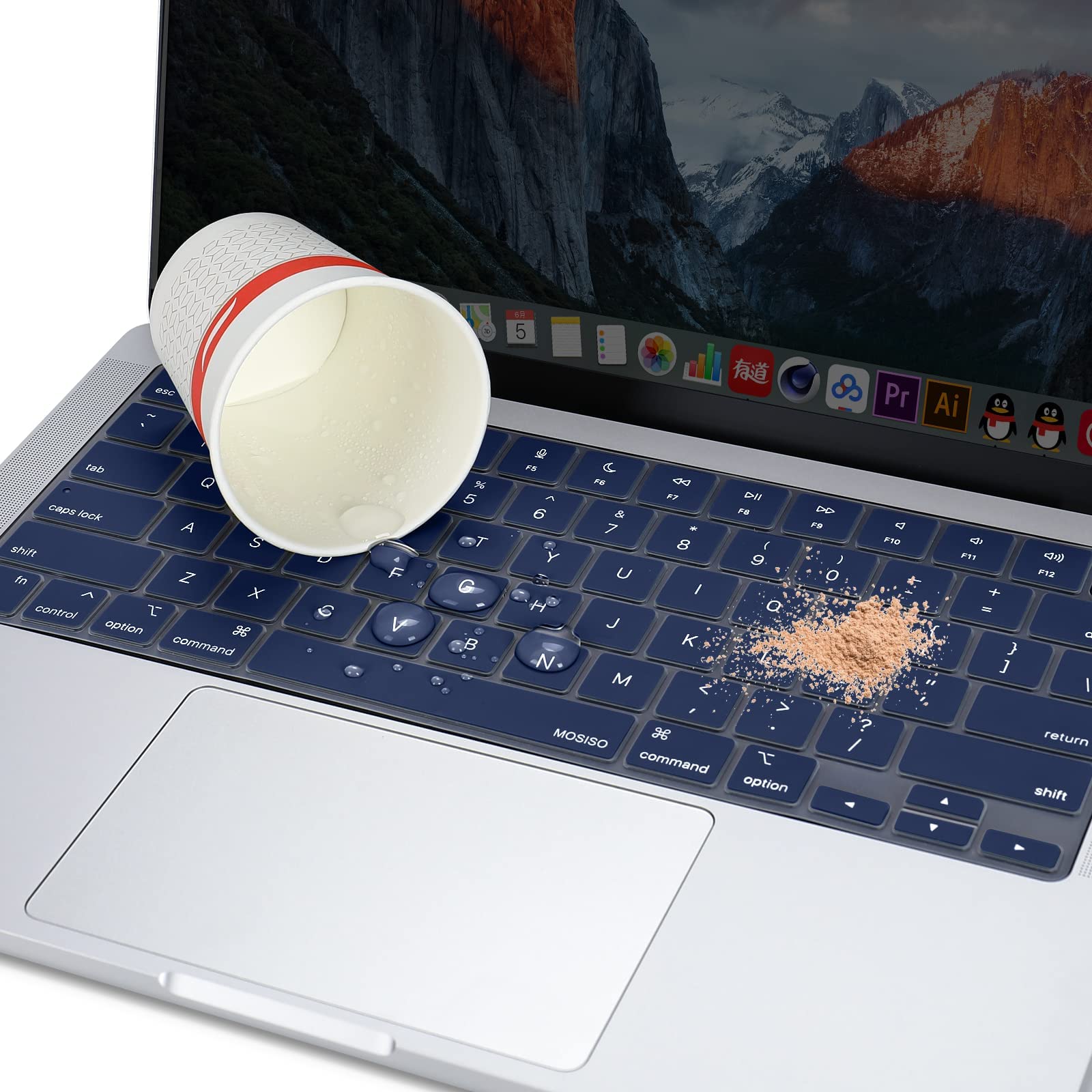 Keyboard Cover Skin For MacBook Air Pro 13 13.6 14 15.3 16 A2442 A2779 A2485 A2780 A2681 A2941 M1 M2 2021 to 2023 Navy Blue