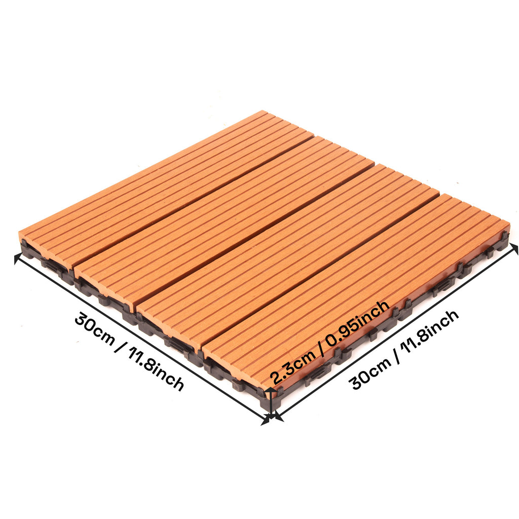 10PCS Interlocking Patio Deck Tiles 30cm x 30cm Outdoor Wood Flooring for Patio Garden Balcony Poolside