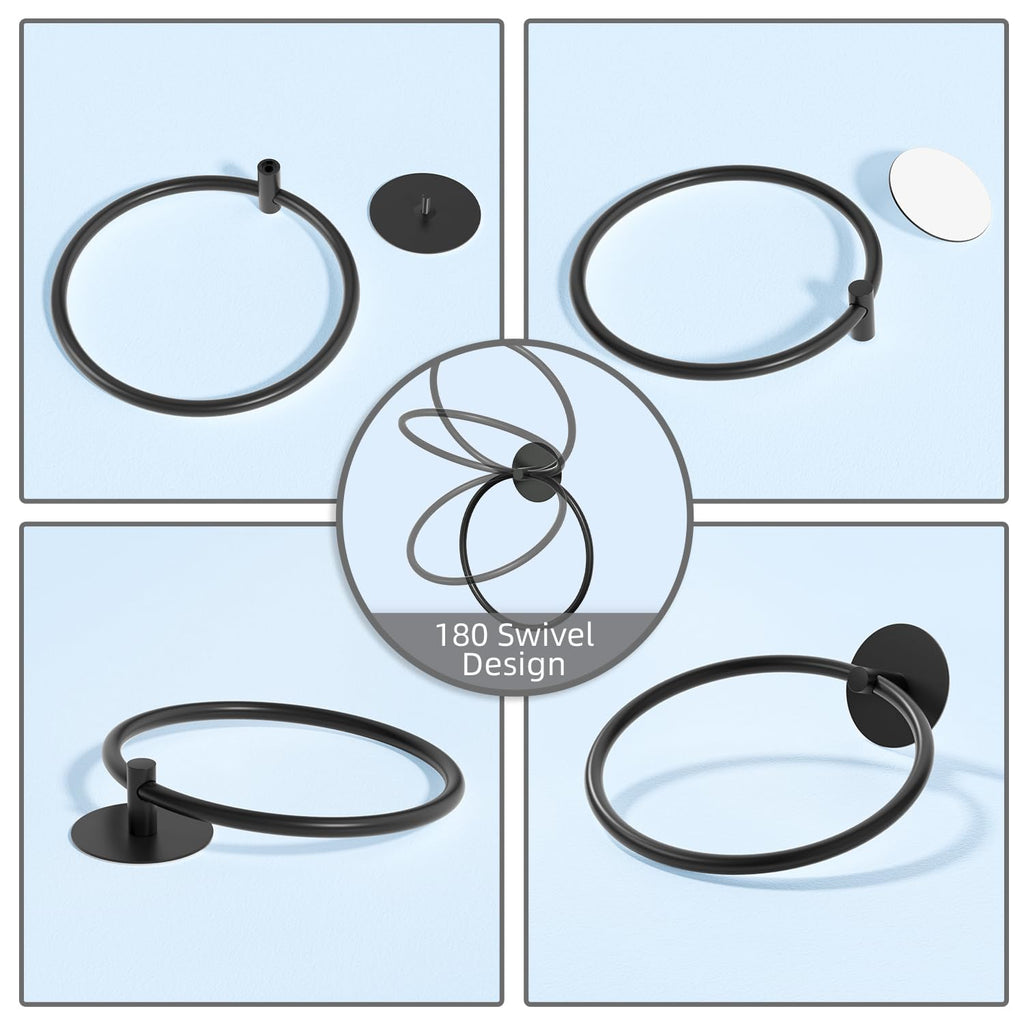 Bathroom Towel Ring Bathroom Towel Rack Adhesive Hand Towels Holder Towel Hanger Round Black