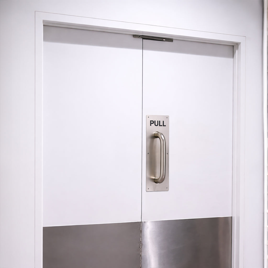 304 Stainless Steel  Commercial Door Pull Push Handle Plate Set for Bathrooms, Stairwell Fire Doors etc