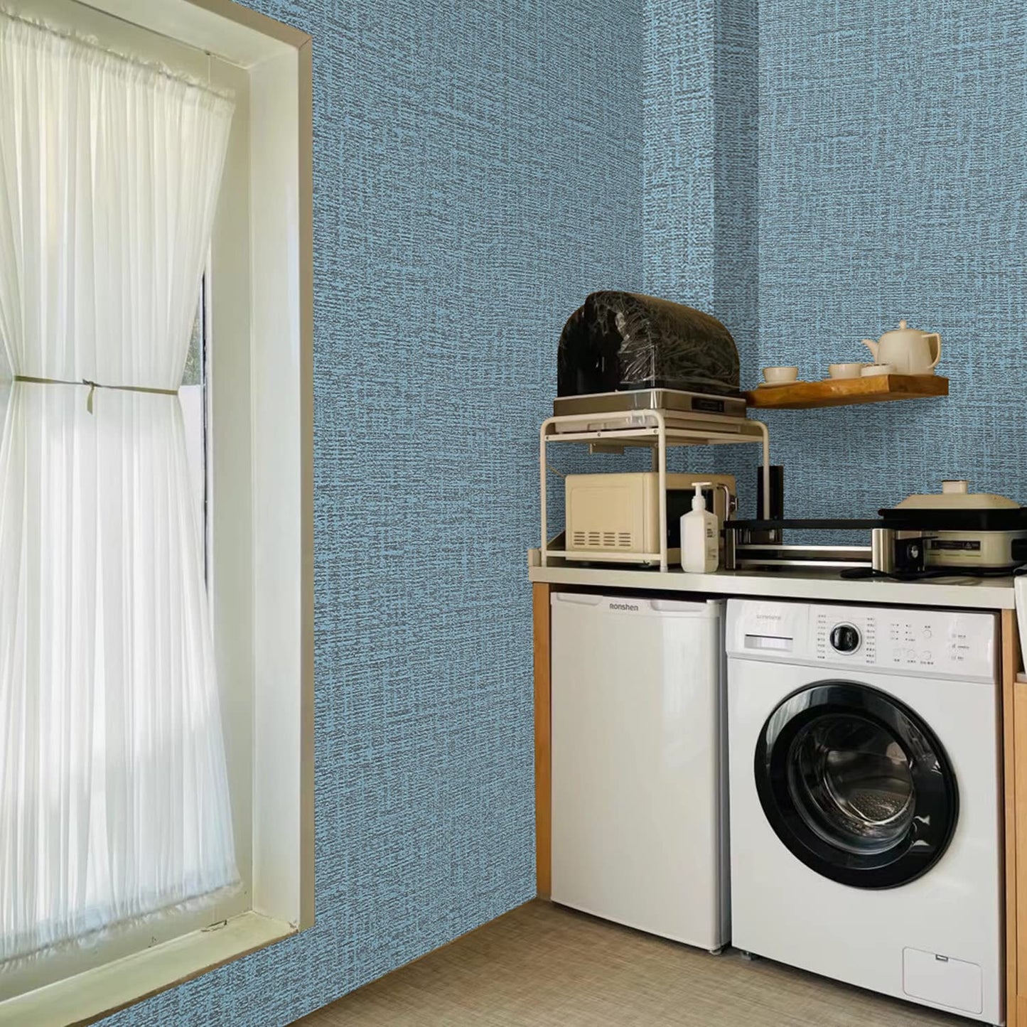 61cm x 10m Green Wallpaper Decor Faux Grasscloth Paper Wall Paper Self Adhesive Removable Blue