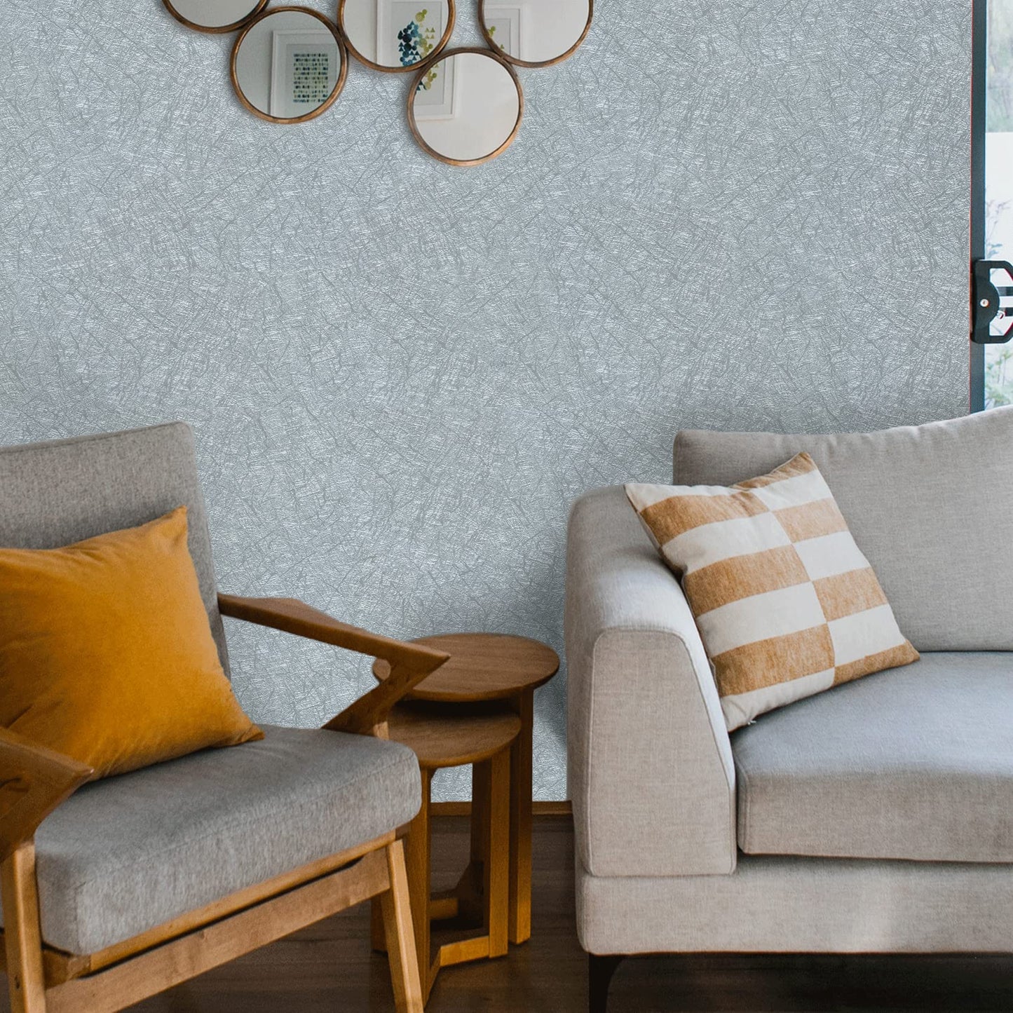 61cm x 10m Green Wallpaper Decor Faux Grasscloth Paper Wall Paper Self Adhesive Removable Silver