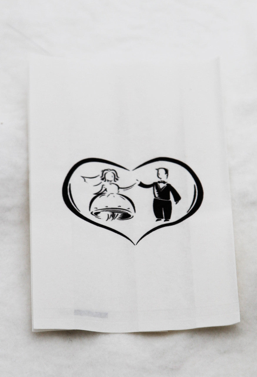 50 Pack Wedding Cake Bags Greaseproof Wax Paper Slice Take Home Favour Bride Groom in Heart